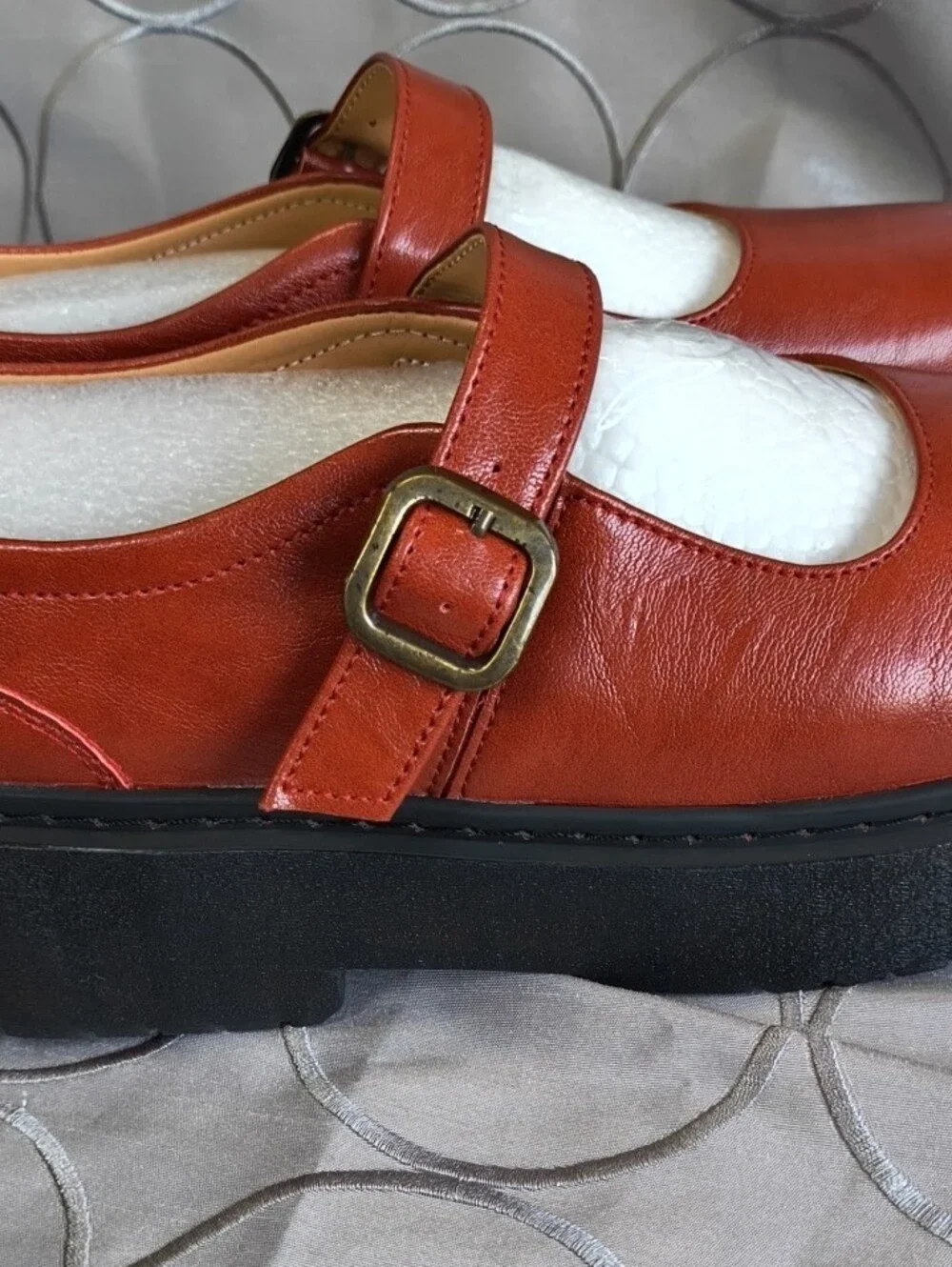 Platform Mary Jane Shoes in Red with Chunky Sole SS1